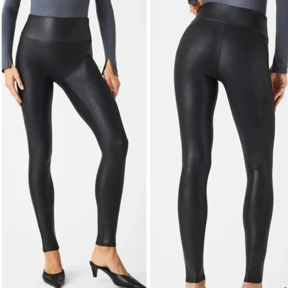 Spanx Black Faux Leather Liquid Leggings, Moto, Edgy & Feminine, Size XL, EUC! - Picture 1 of 8